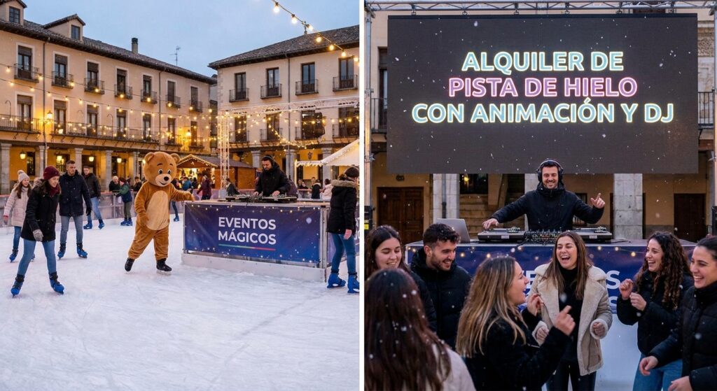 Alquiler de pista de hielo con animaci&oacute;n y DJ para eventos