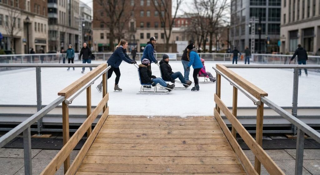 Cómo adaptar una pista de hielo alquilada para personas con movilidad reducida