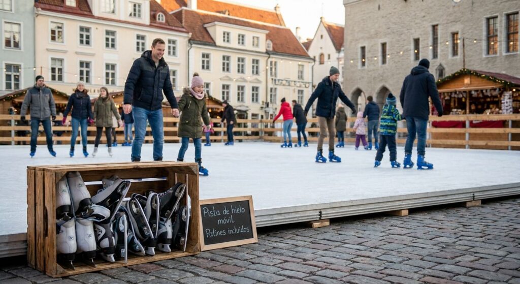 Pista de hielo m&oacute;vil con patines incluidos