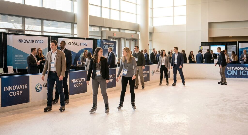 Pista de hielo para ferias de empleo y reclutamiento corporativo