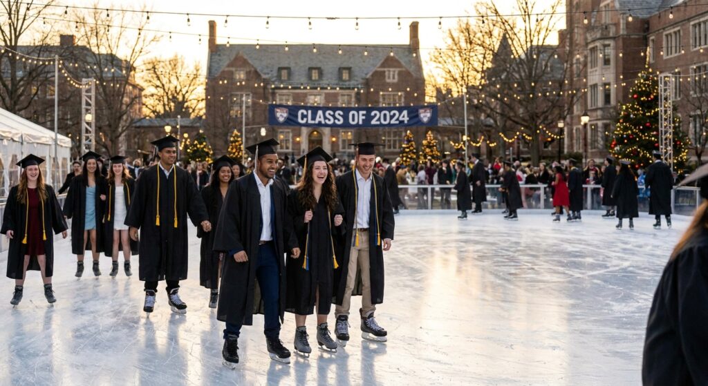 Pista de hielo para fiestas de graduación universitaria